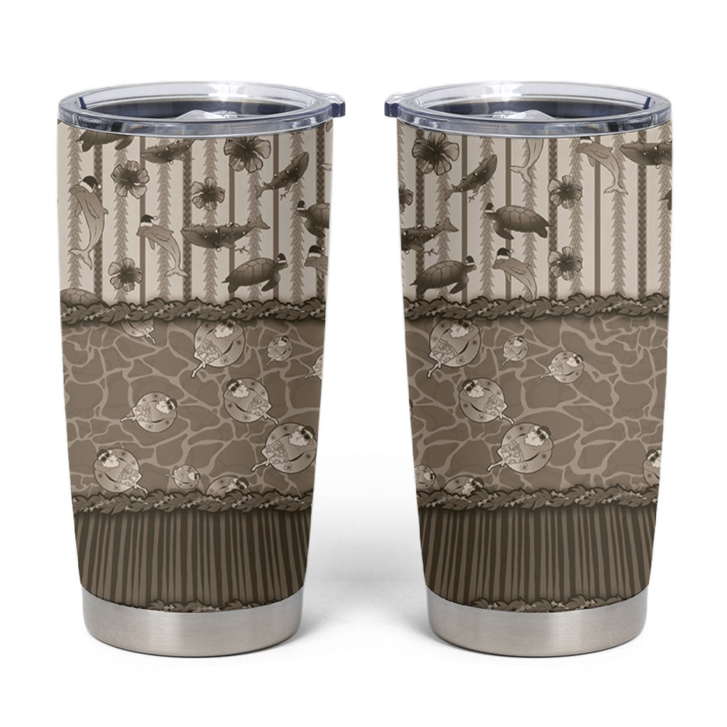 Hawaii Christmas In July Tumbler Cup Beige Mele Kalikimaka Sea Animals DT05 Beige - Polynesian Pride