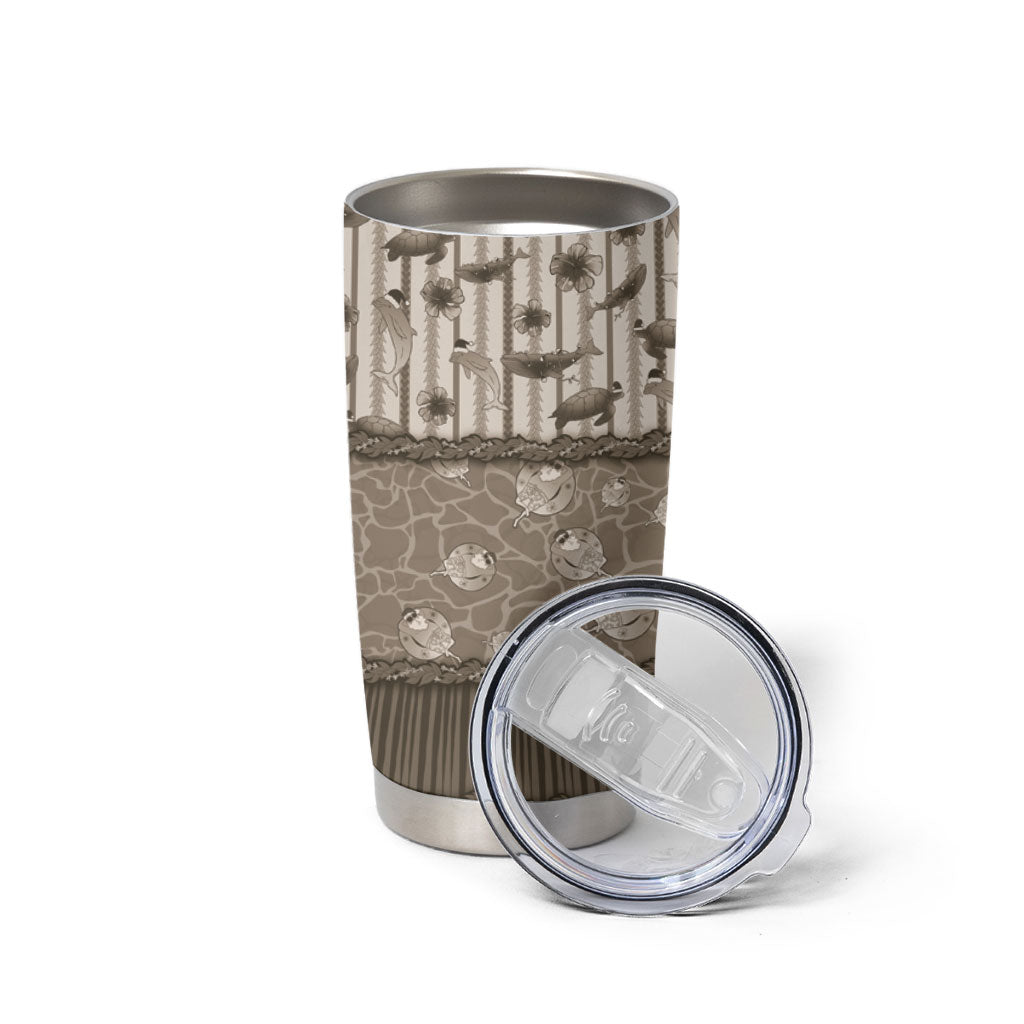 Hawaii Christmas In July Tumbler Cup Beige Mele Kalikimaka Sea Animals DT05 - Polynesian Pride