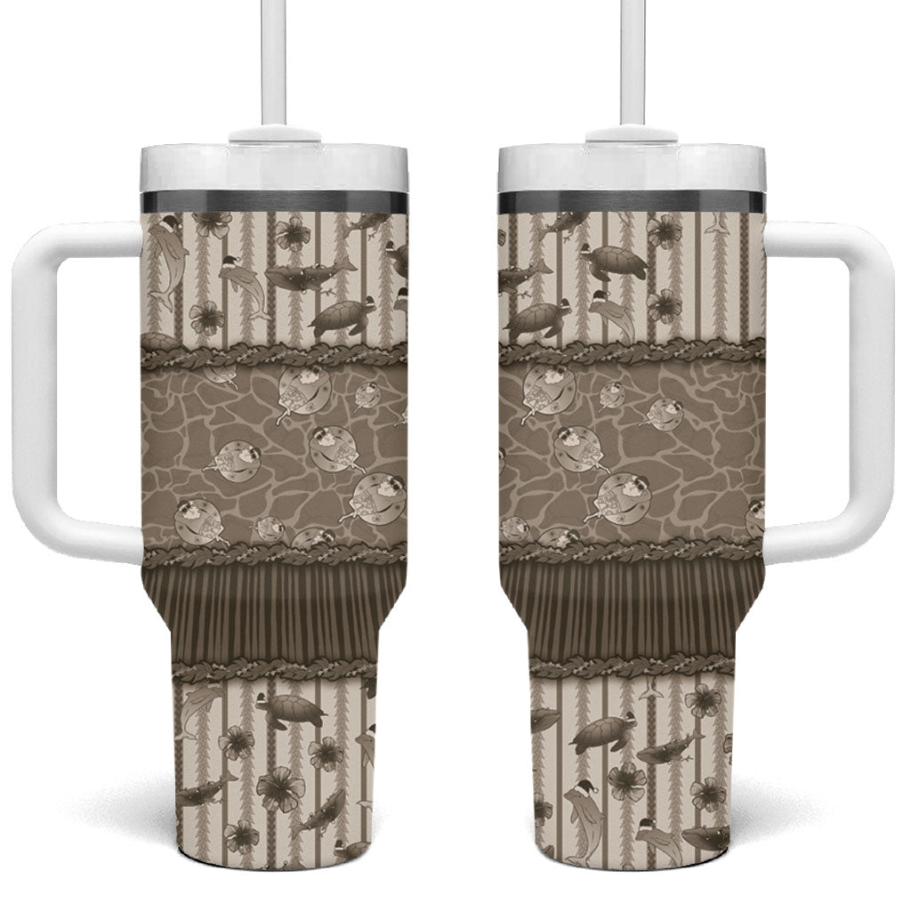 Hawaii Christmas In July Tumbler With Handle Beige Mele Kalikimaka Sea Animals DT05 One Size: 40 oz Beige - Polynesian Pride