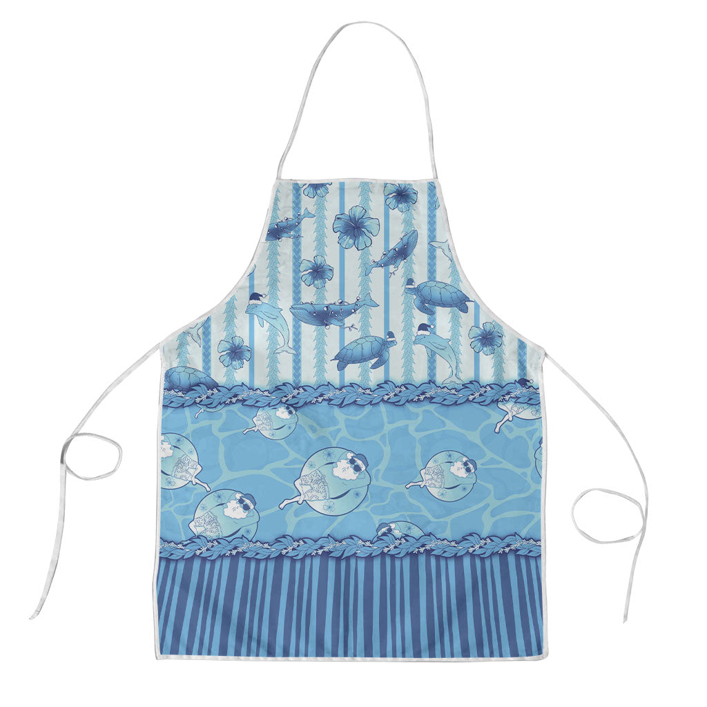 Hawaii Christmas In July Apron Sky Blue Mele Kalikimaka Sea Animals DT05 Blue - Polynesian Pride