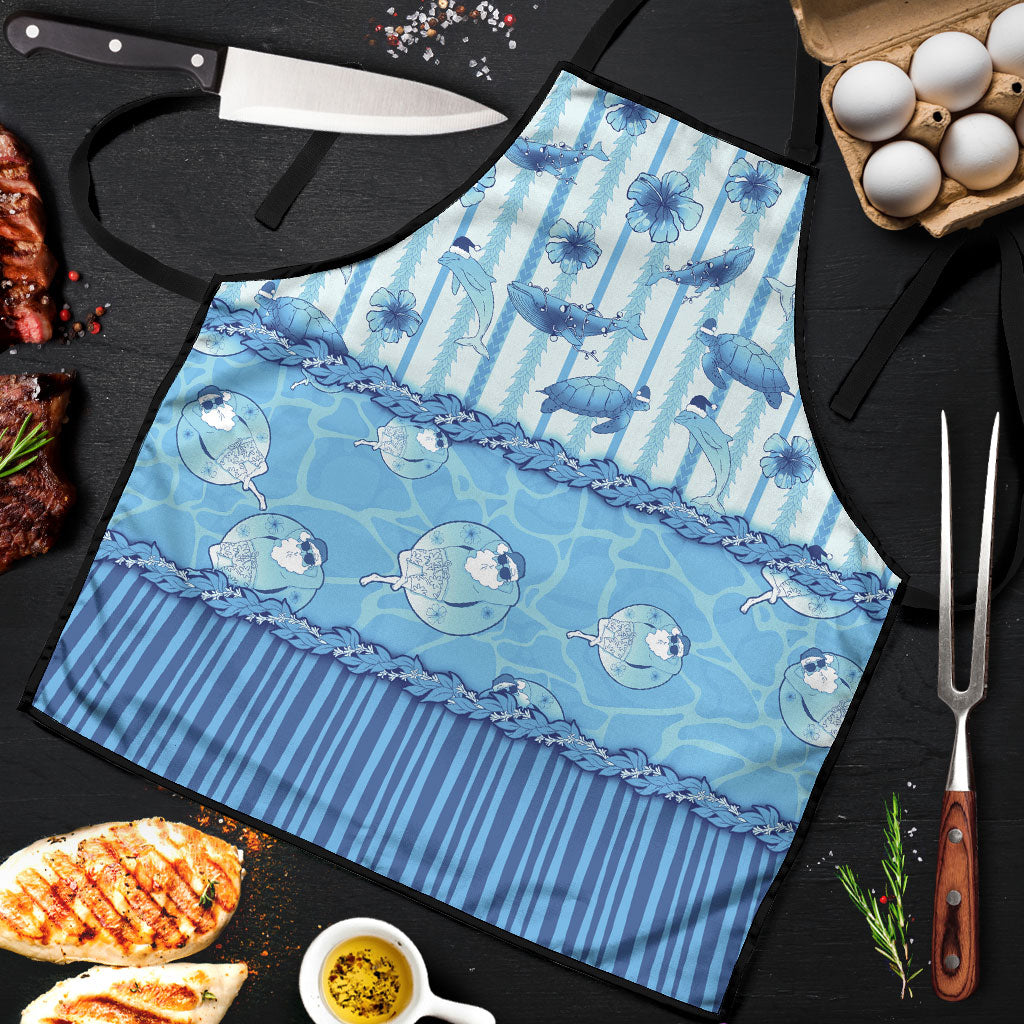 Hawaii Christmas In July Apron Sky Blue Mele Kalikimaka Sea Animals DT05 Blue - Polynesian Pride