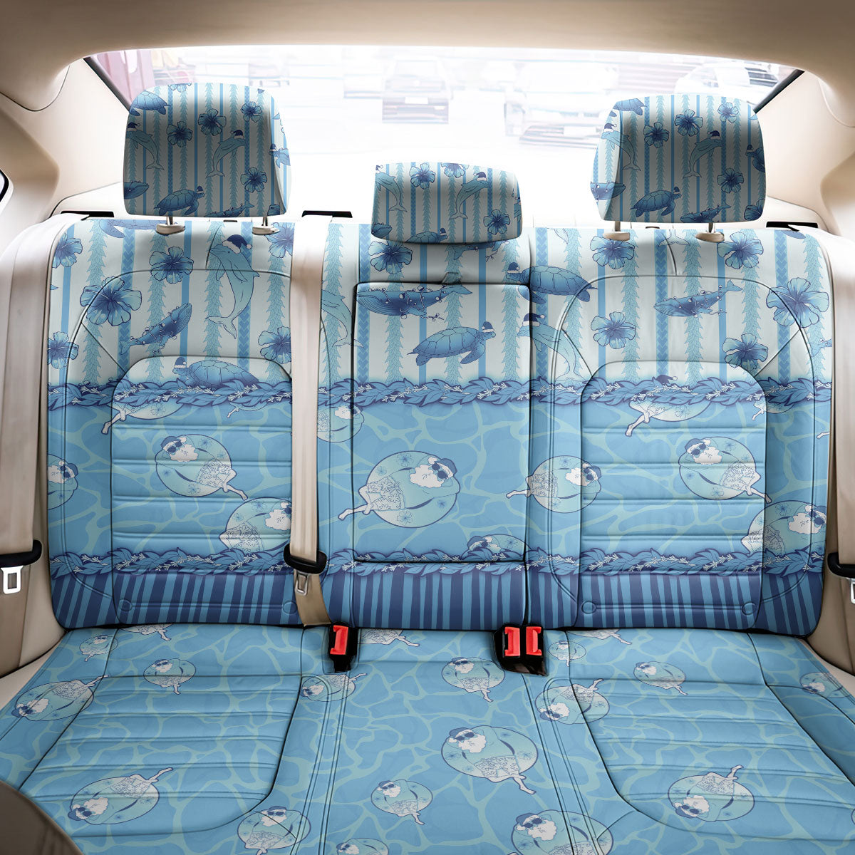 Hawaii Christmas In July Back Car Seat Cover Sky Blue Mele Kalikimaka Sea Animals DT05 - Polynesian Pride