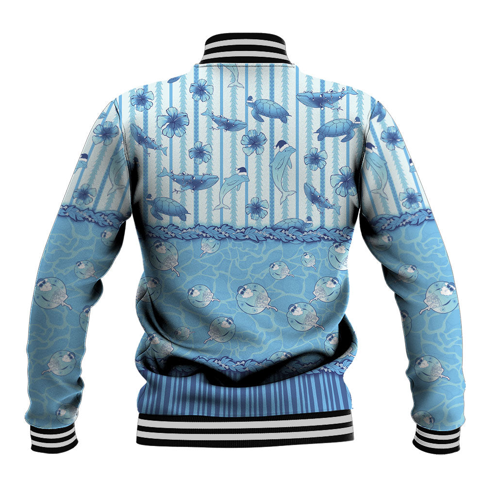 Hawaii Christmas In July Baseball Jacket Sky Blue Mele Kalikimaka Sea Animals DT05 - Polynesian Pride