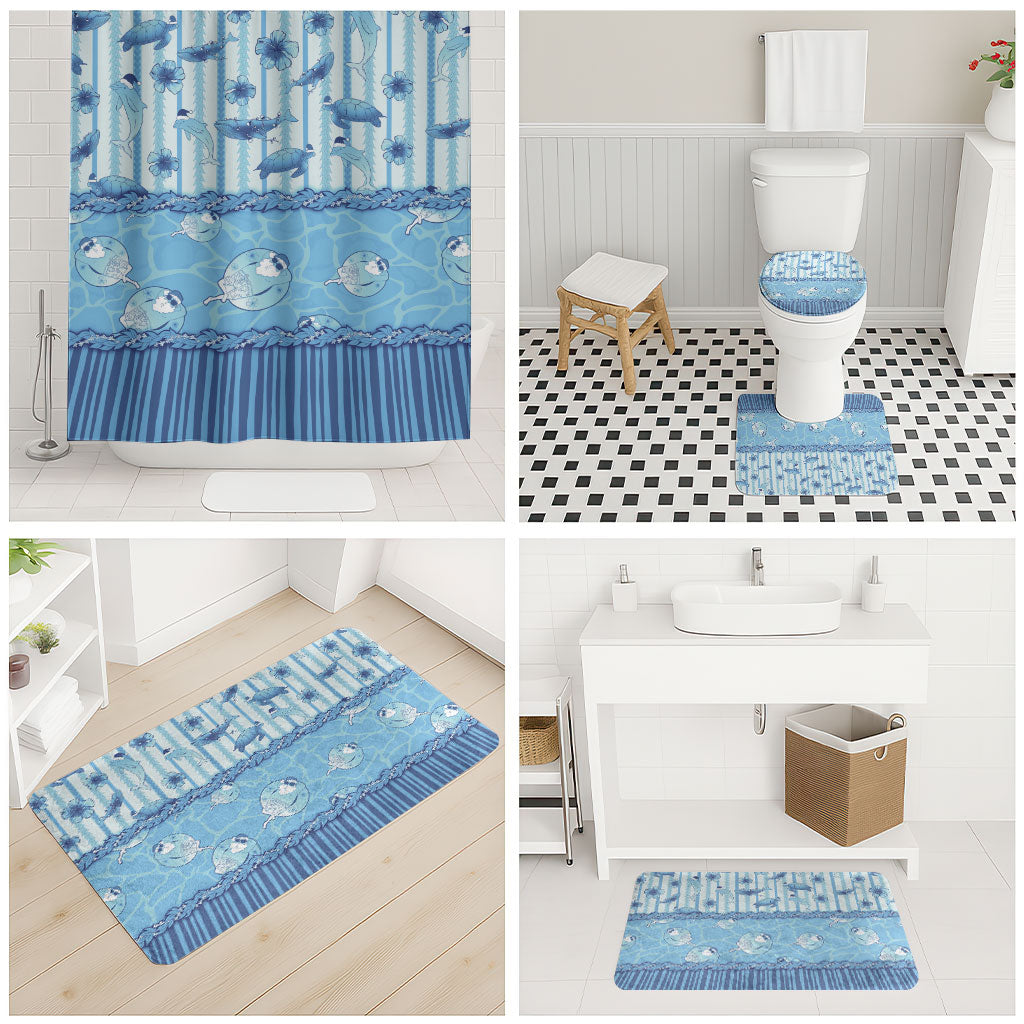Hawaii Christmas In July Bathroom Set Sky Blue Mele Kalikimaka Sea Animals DT05 - Polynesian Pride