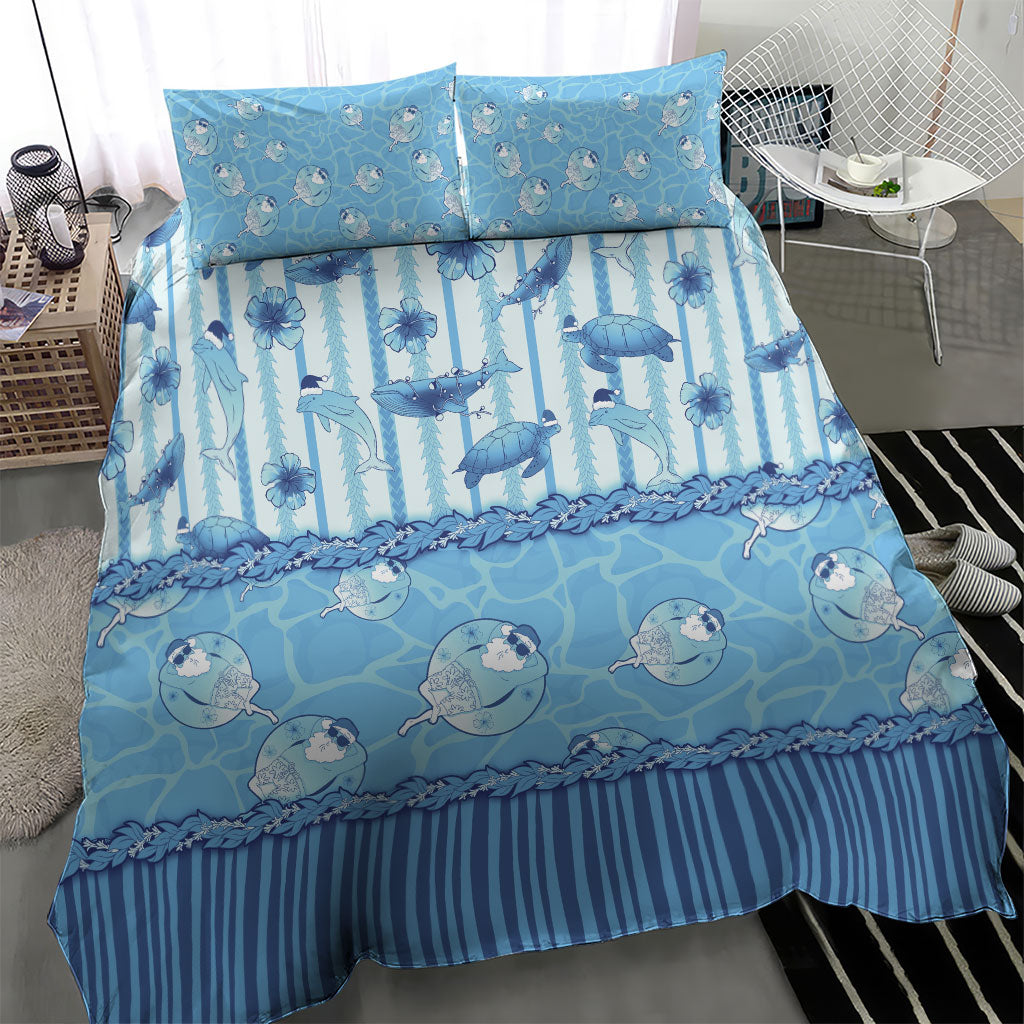 Hawaii Christmas In July Bedding Set Sky Blue Mele Kalikimaka Sea Animals DT05 - Polynesian Pride