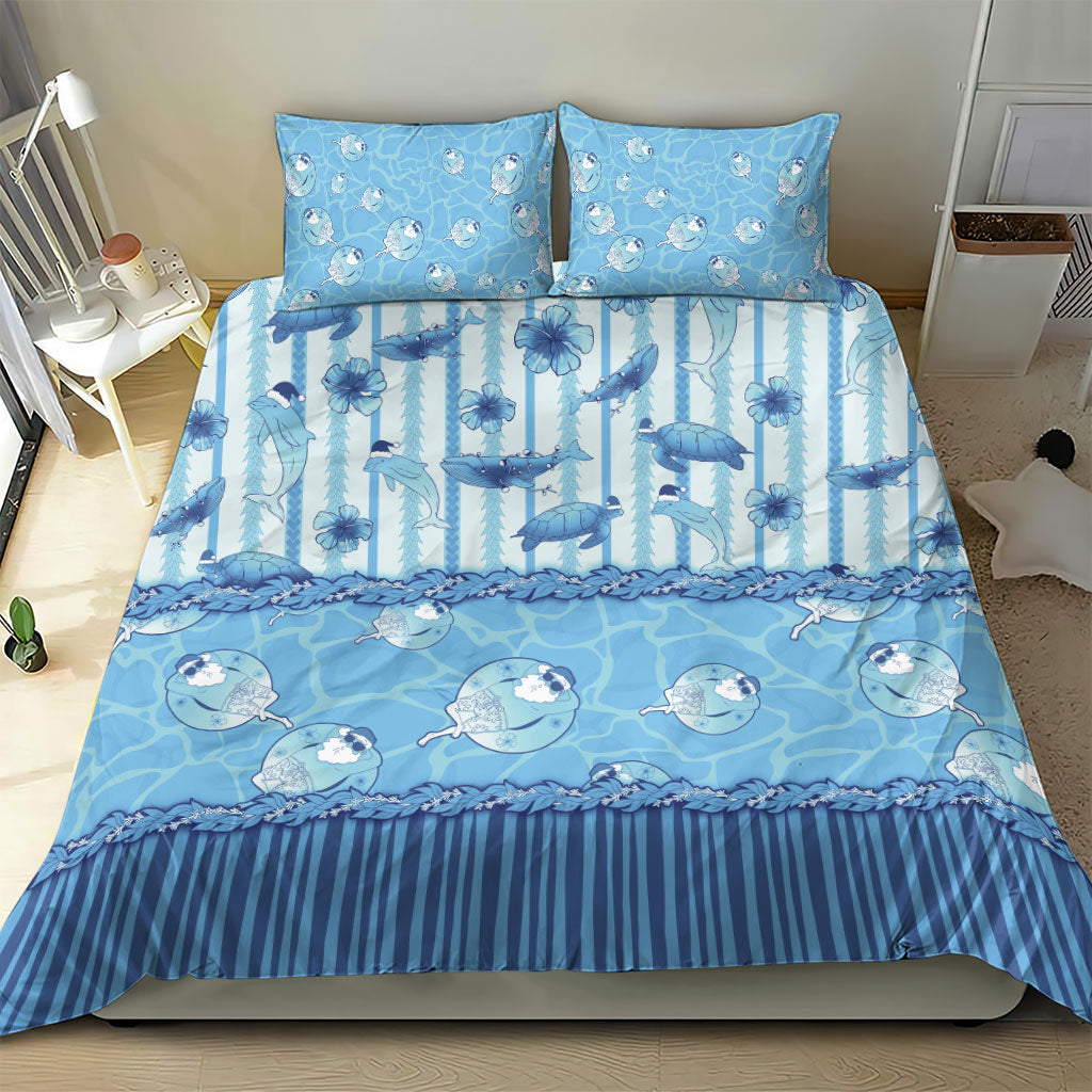 Hawaii Christmas In July Bedding Set Sky Blue Mele Kalikimaka Sea Animals DT05 - Polynesian Pride