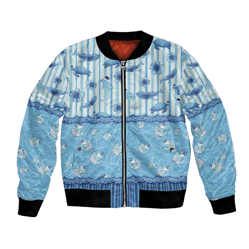 Hawaii Christmas In July Bomber Jacket Sky Blue Mele Kalikimaka Sea Animals DT05 Unisex Blue - Polynesian Pride