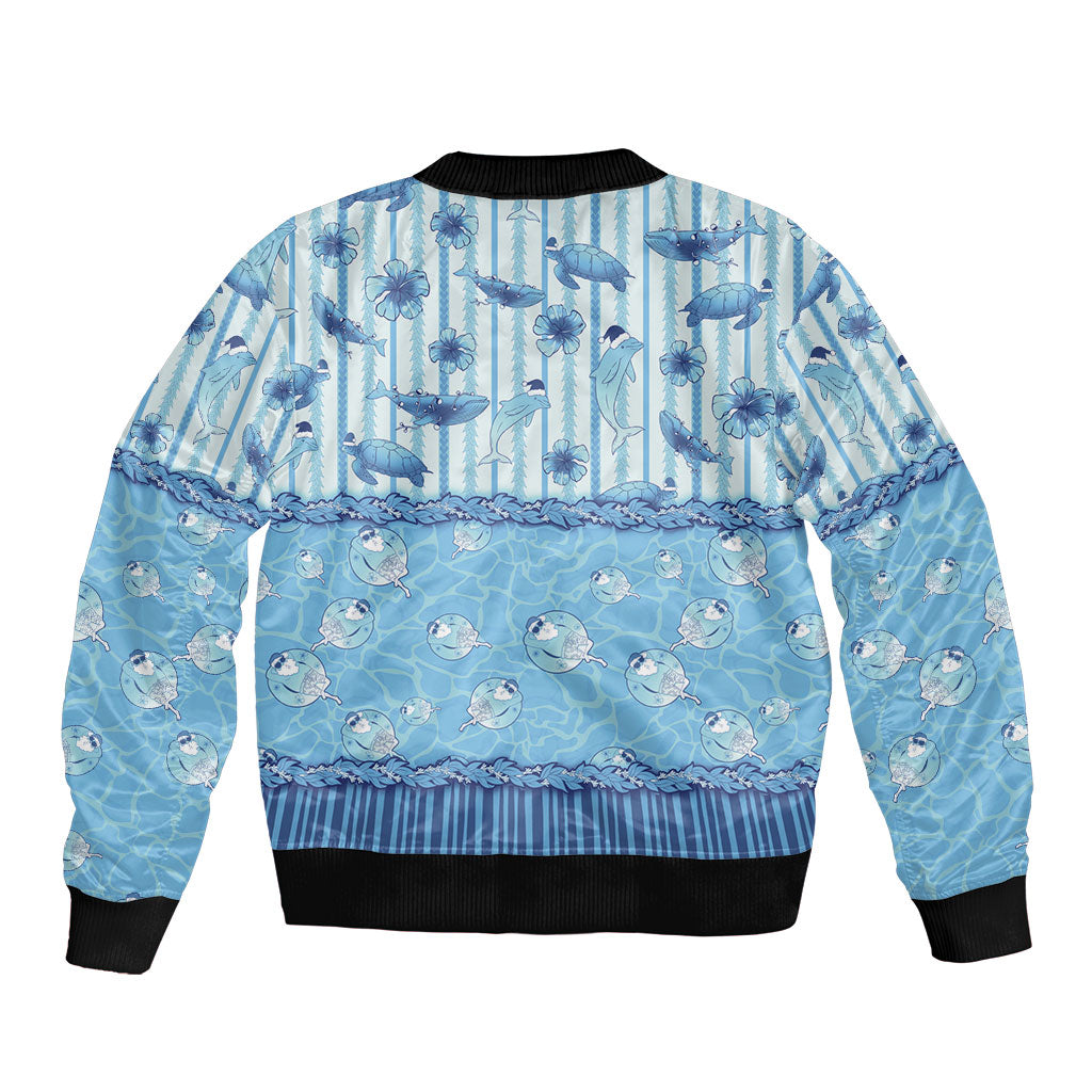 Hawaii Christmas In July Bomber Jacket Sky Blue Mele Kalikimaka Sea Animals DT05 - Polynesian Pride