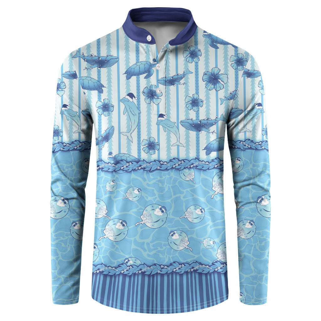 Hawaii Christmas In July Button Sweatshirt Sky Blue Mele Kalikimaka Sea Animals DT05 Blue - Polynesian Pride