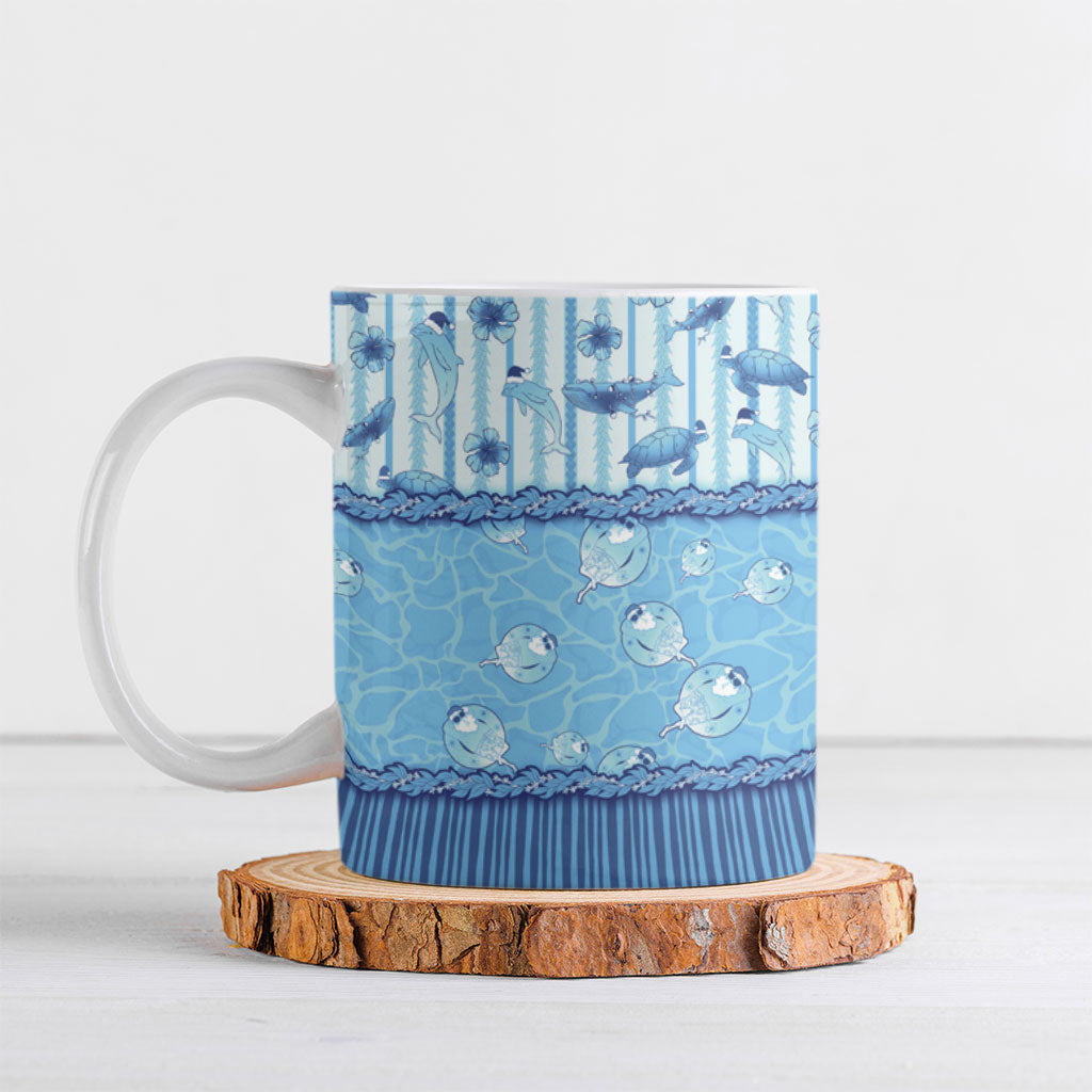 Hawaii Christmas In July Ceramic Mug Sky Blue Mele Kalikimaka Sea Animals DT05 Blue - Polynesian Pride