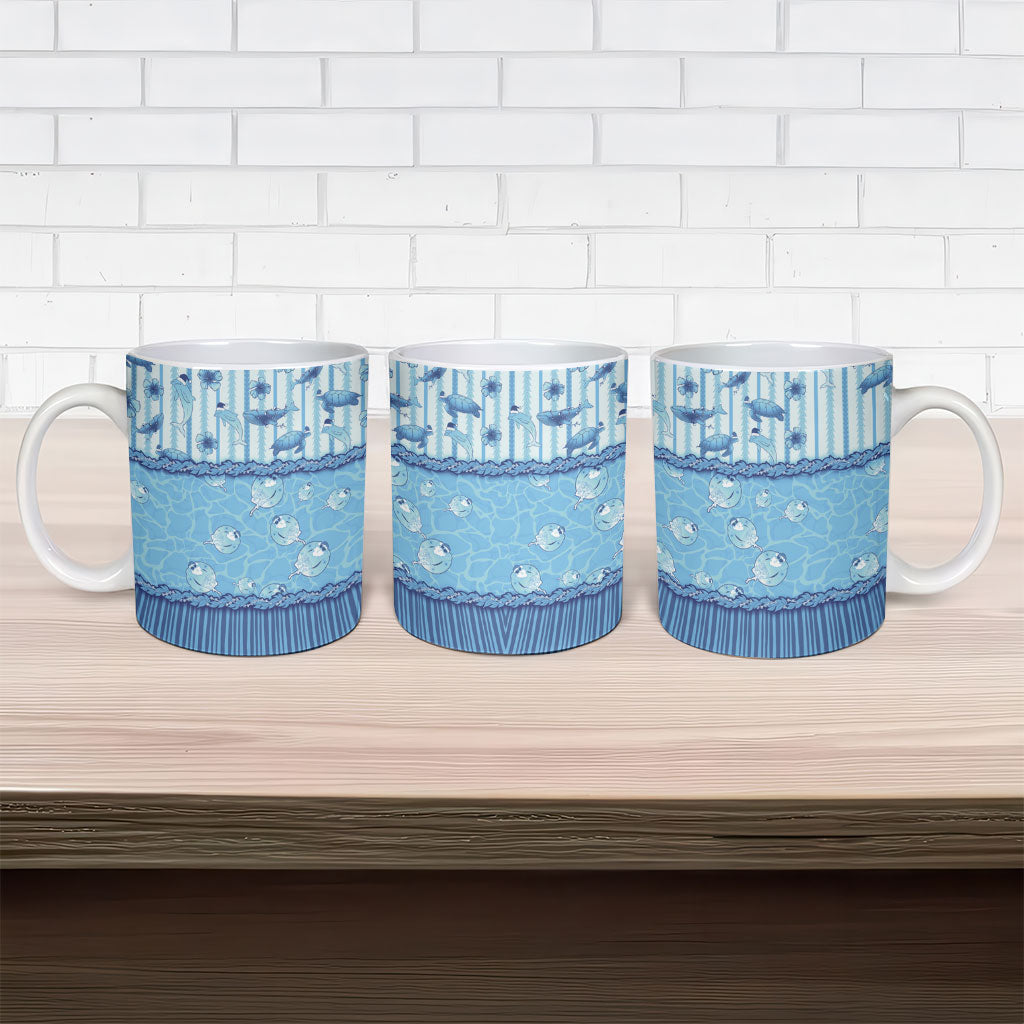 Hawaii Christmas In July Ceramic Mug Sky Blue Mele Kalikimaka Sea Animals DT05 - Polynesian Pride