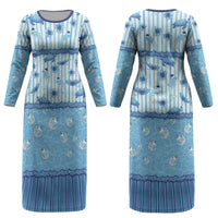 Hawaii Christmas In July Couples Matching Long Sleeve Bodycon Dress and Long Sleeve Button Shirt Sky Blue Mele Kalikimaka Sea Animals DT05 - Polynesian Pride
