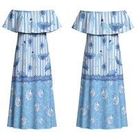 Hawaii Christmas In July Couples Matching Off Shoulder Maxi Dress and Hawaiian Shirt Sky Blue Mele Kalikimaka Sea Animals DT05 - Polynesian Pride