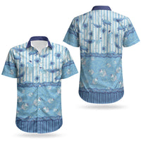 Hawaii Christmas In July Couples Matching Off Shoulder Short Dress and Hawaiian Shirt Sky Blue Mele Kalikimaka Sea Animals DT05 - Polynesian Pride