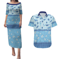 Hawaii Christmas In July Couples Matching Puletasi and Hawaiian Shirt Sky Blue Mele Kalikimaka Sea Animals