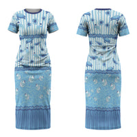 Hawaii Christmas In July Couples Matching Short Sleeve Bodycon Dress and Long Sleeve Button Shirt Sky Blue Mele Kalikimaka Sea Animals DT05 - Polynesian Pride