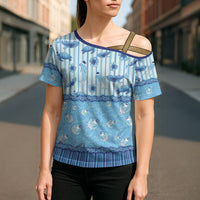 Hawaii Christmas In July Cross Shoulder Shirt Sky Blue Mele Kalikimaka Sea Animals DT05 - Polynesian Pride
