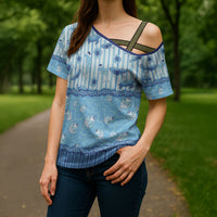 Hawaii Christmas In July Cross Shoulder Shirt Sky Blue Mele Kalikimaka Sea Animals DT05 - Polynesian Pride