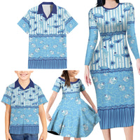 Hawaii Christmas In July Family Matching Long Sleeve Bodycon Dress and Hawaiian Shirt Sky Blue Mele Kalikimaka Sea Animals