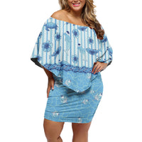 Hawaii Christmas In July Family Matching Off Shoulder Short Dress and Hawaiian Shirt Sky Blue Mele Kalikimaka Sea Animals