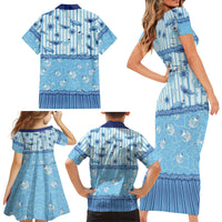 Hawaii Christmas In July Family Matching Short Sleeve Bodycon Dress and Hawaiian Shirt Sky Blue Mele Kalikimaka Sea Animals
