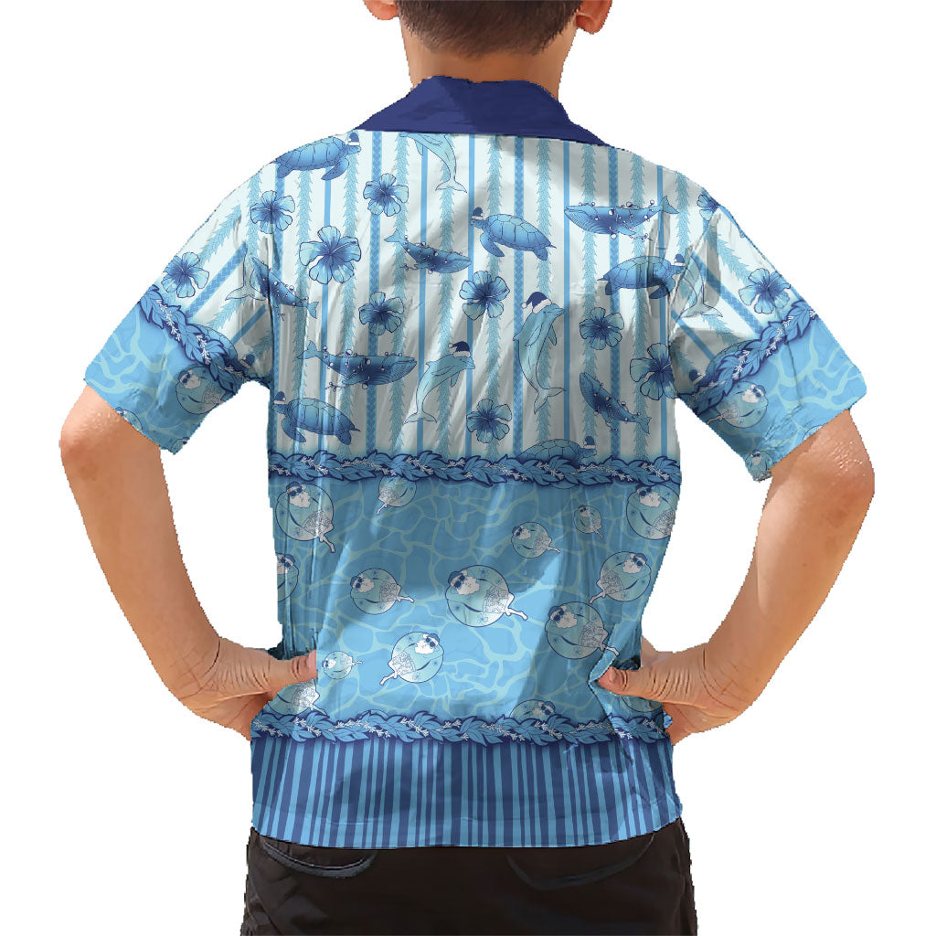 Hawaii Christmas In July Family Matching Summer Maxi Dress and Hawaiian Shirt Sky Blue Mele Kalikimaka Sea Animals