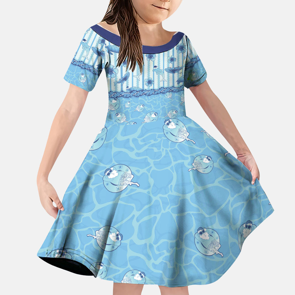 Hawaii Christmas In July Family Matching Tank Maxi Dress and Hawaiian Shirt Sky Blue Mele Kalikimaka Sea Animals
