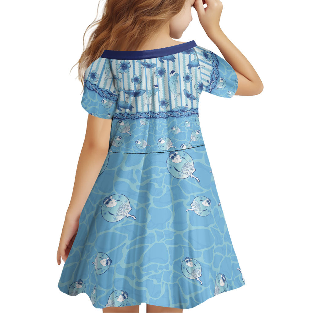 Hawaii Christmas In July Family Matching Tank Maxi Dress and Hawaiian Shirt Sky Blue Mele Kalikimaka Sea Animals