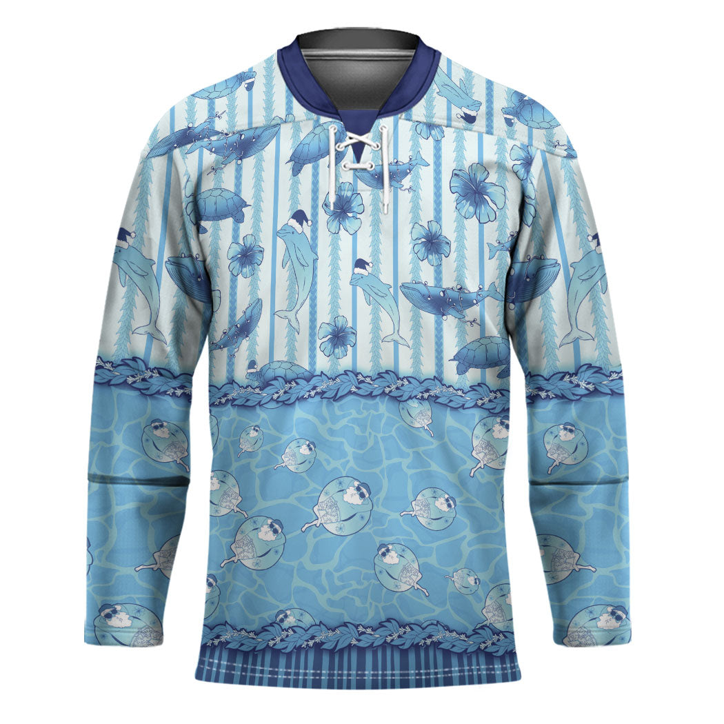 Hawaii Christmas In July Hockey Jersey Sky Blue Mele Kalikimaka Sea Animals DT05 Unisex Blue - Polynesian Pride