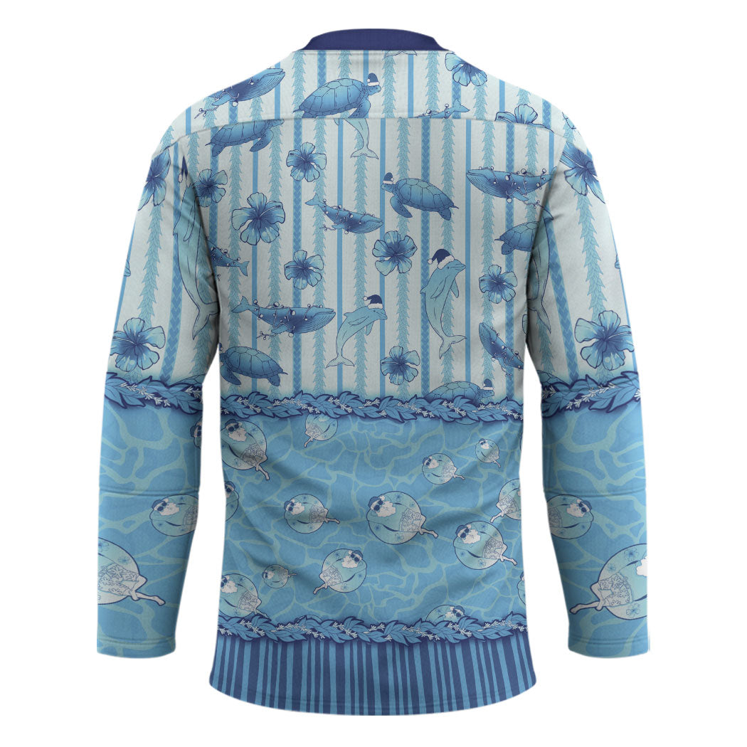 Hawaii Christmas In July Hockey Jersey Sky Blue Mele Kalikimaka Sea Animals DT05 - Polynesian Pride