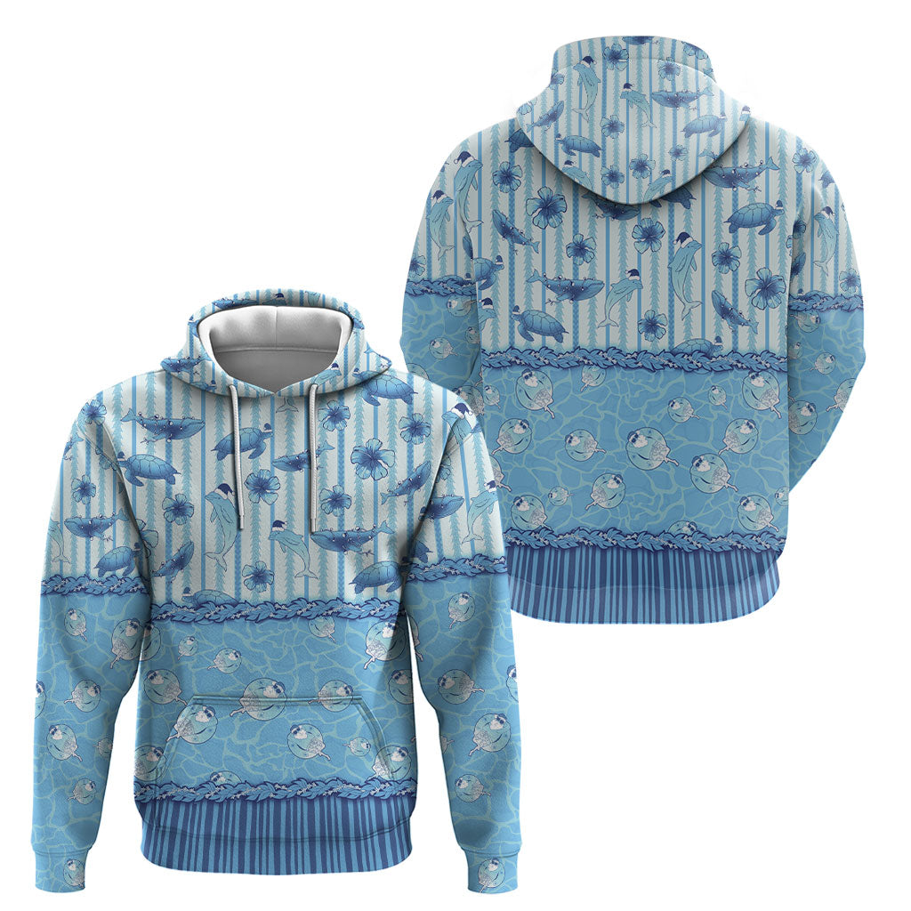 Hawaii Christmas In July Hoodie Sky Blue Mele Kalikimaka Sea Animals DT05 - Polynesian Pride