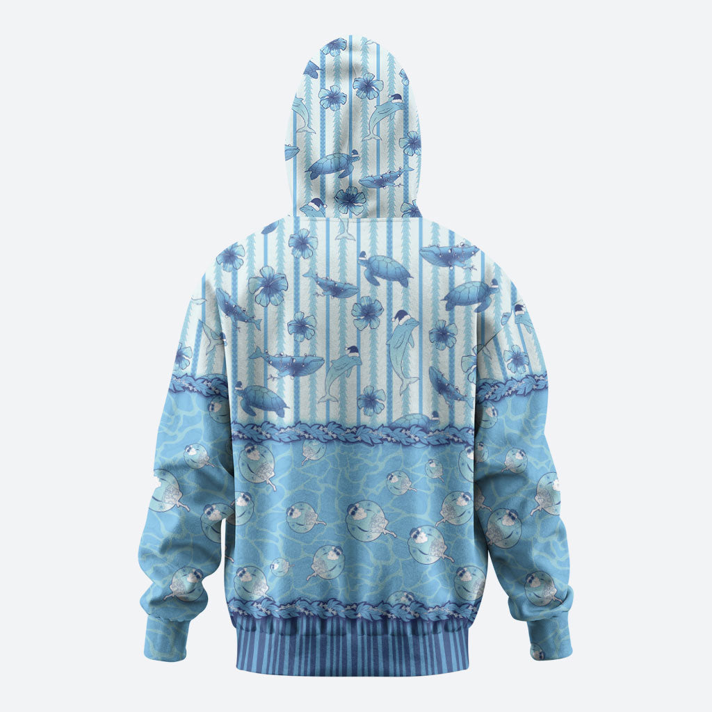 Hawaii Christmas In July Hoodie Sky Blue Mele Kalikimaka Sea Animals DT05 - Polynesian Pride