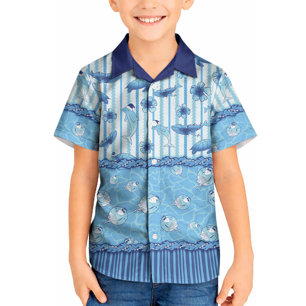 Hawaii Christmas In July Kid Hawaiian Shirt Sky Blue Mele Kalikimaka Sea Animals DT05 Kid Blue - Polynesian Pride