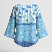 Hawaii Christmas In July Kimono Sleeve Blouse Sky Blue Mele Kalikimaka Sea Animals DT05 - Polynesian Pride
