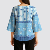Hawaii Christmas In July Kimono Sleeve Blouse Sky Blue Mele Kalikimaka Sea Animals DT05 - Polynesian Pride