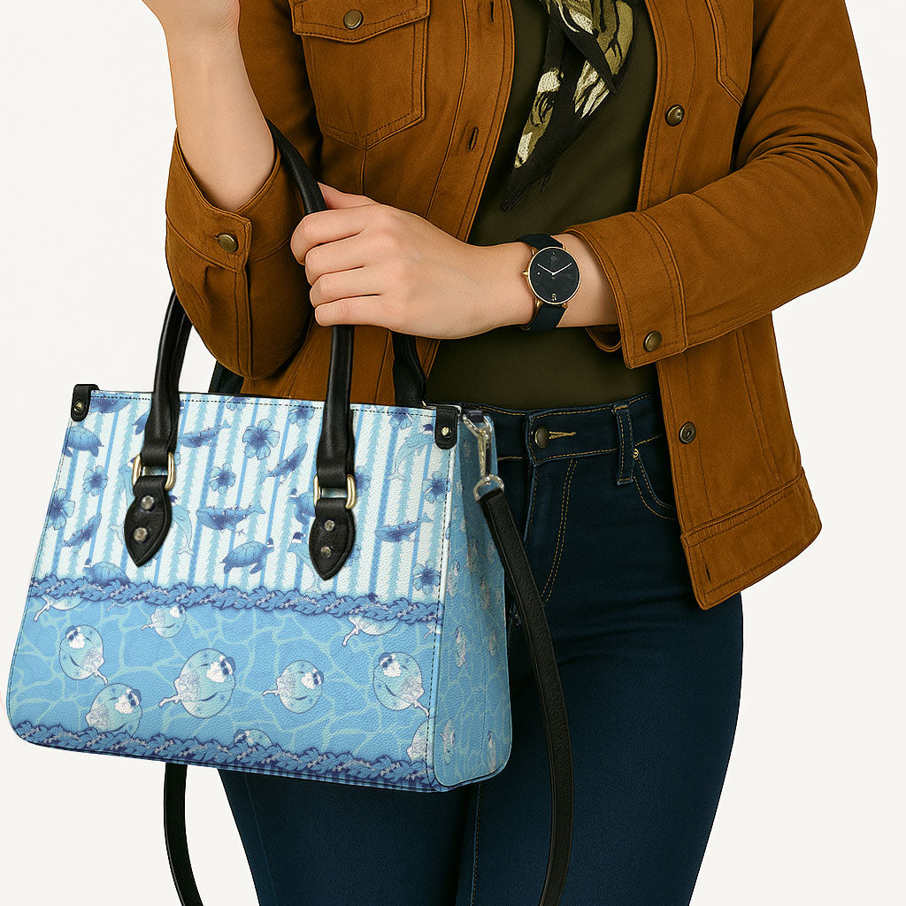 Hawaii Christmas In July Leather Bag Sky Blue Mele Kalikimaka Sea Animals