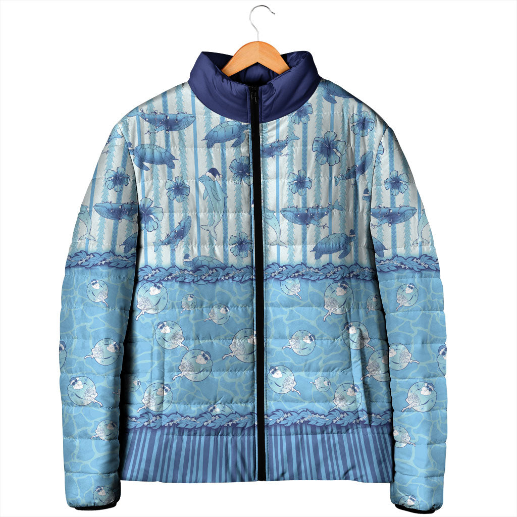 Hawaii Christmas In July Padded Jacket Sky Blue Mele Kalikimaka Sea Animals DT05 - Polynesian Pride