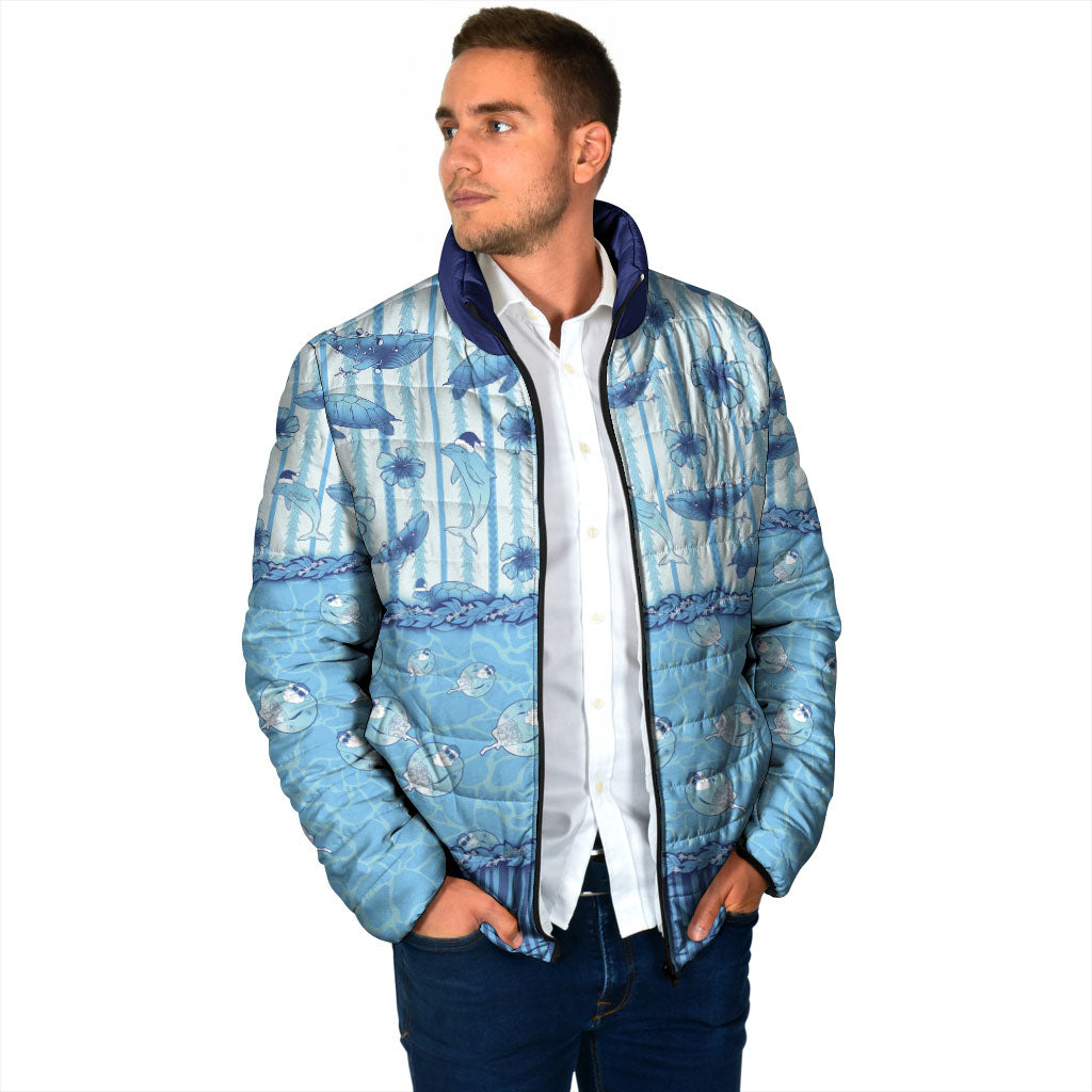 Hawaii Christmas In July Padded Jacket Sky Blue Mele Kalikimaka Sea Animals DT05 - Polynesian Pride