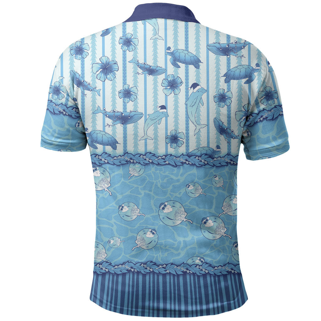 Hawaii Christmas In July Polo Shirt Sky Blue Mele Kalikimaka Sea Animals DT05 - Polynesian Pride