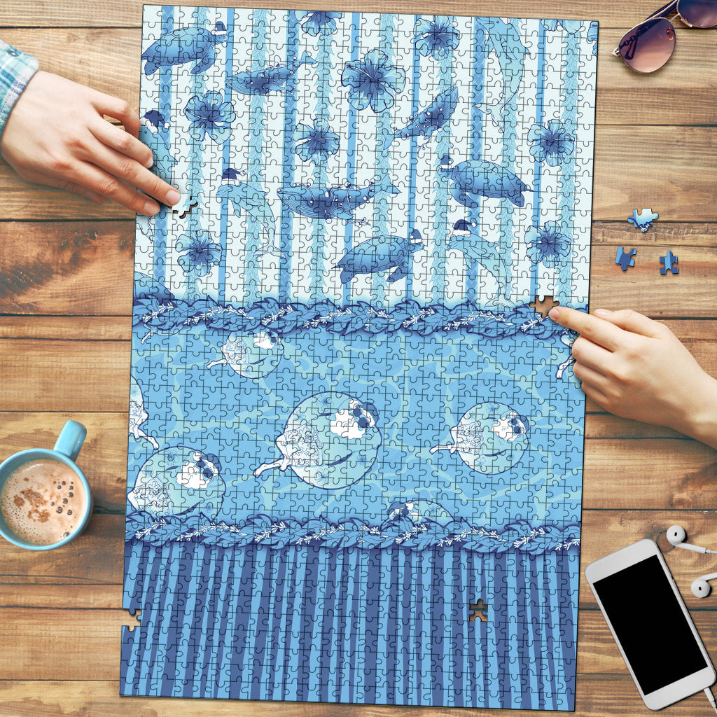 Hawaii Christmas In July Puzzle Sky Blue Mele Kalikimaka Sea Animals DT05 Blue - Polynesian Pride