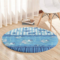Hawaii Christmas In July Round Carpet Sky Blue Mele Kalikimaka Sea Animals