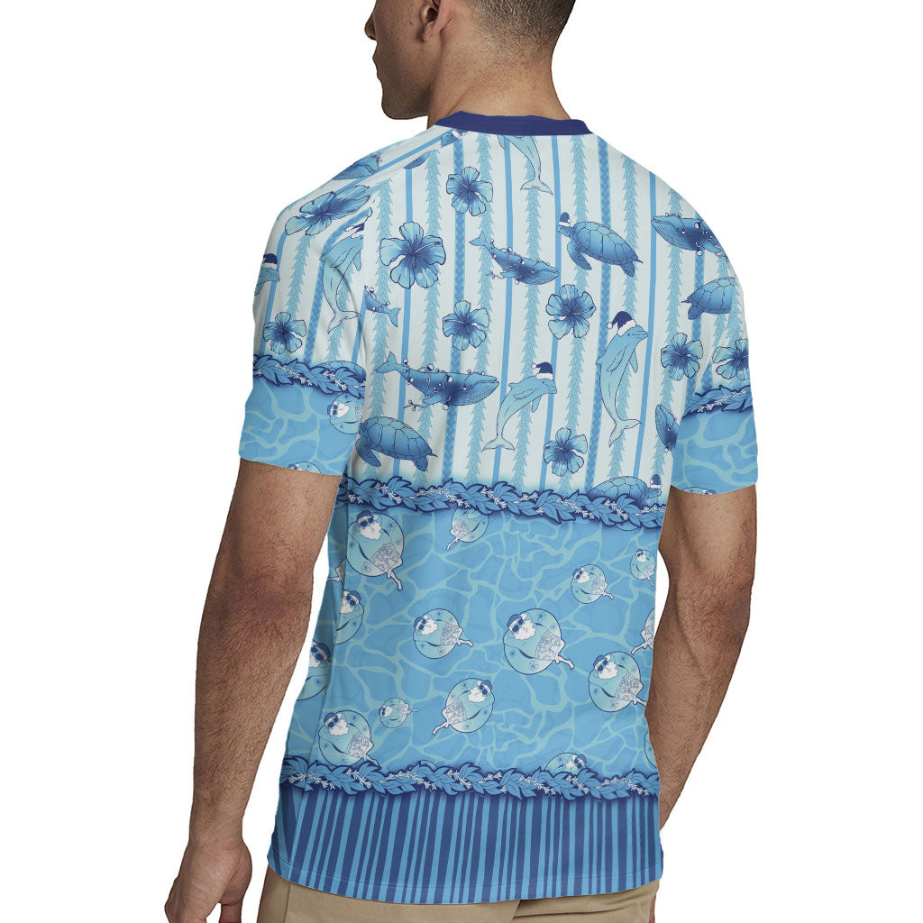 Hawaii Christmas In July Rugby Jersey Sky Blue Mele Kalikimaka Sea Animals