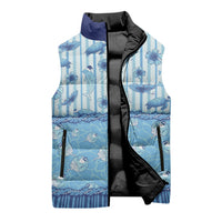 Hawaii Christmas In July Sleeveless Puffer Jacket Sky Blue Mele Kalikimaka Sea Animals