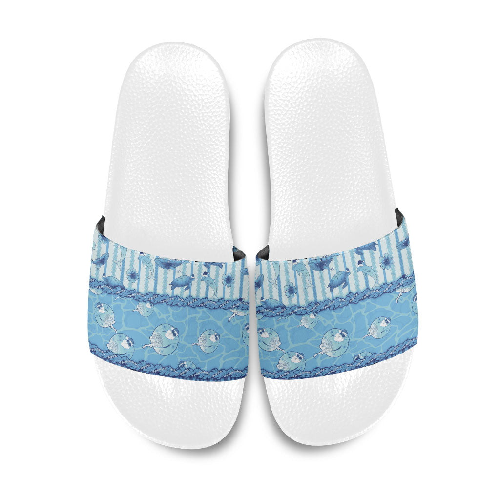 Hawaii Christmas In July Slide Sandals Sky Blue Mele Kalikimaka Sea Animals