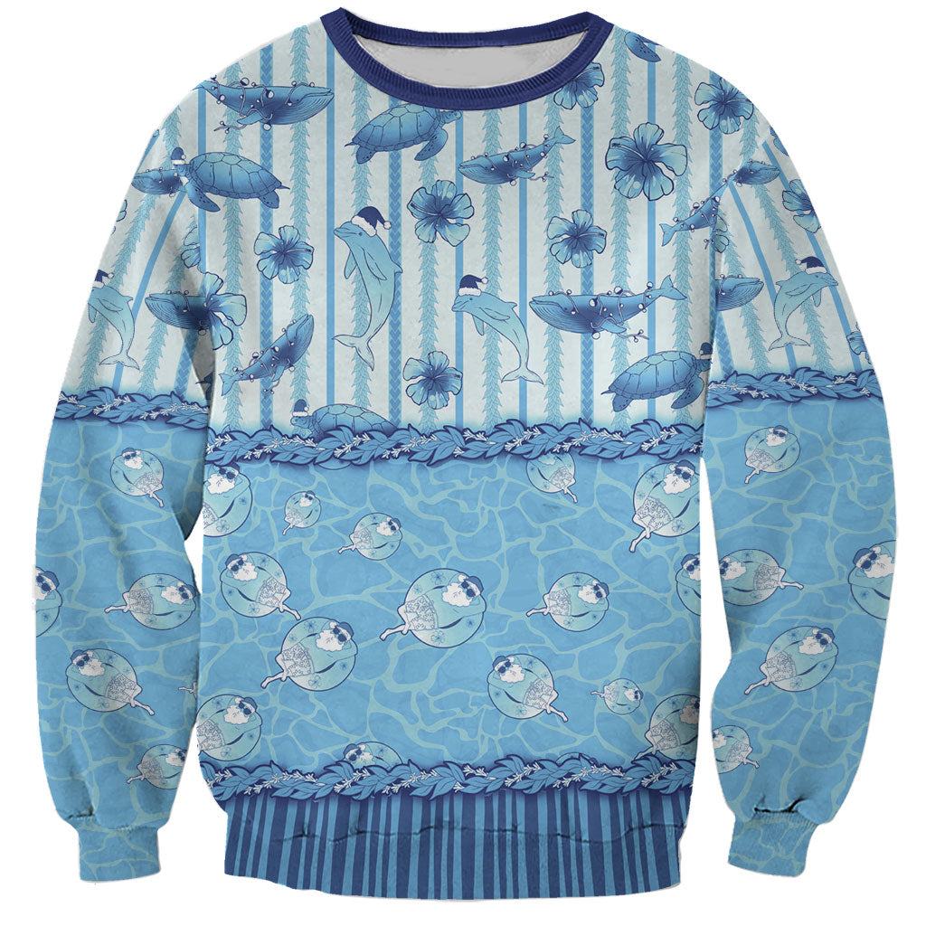 Hawaii Christmas In July Sweatshirt Sky Blue Mele Kalikimaka Sea Animals DT05 Unisex Blue - Polynesian Pride