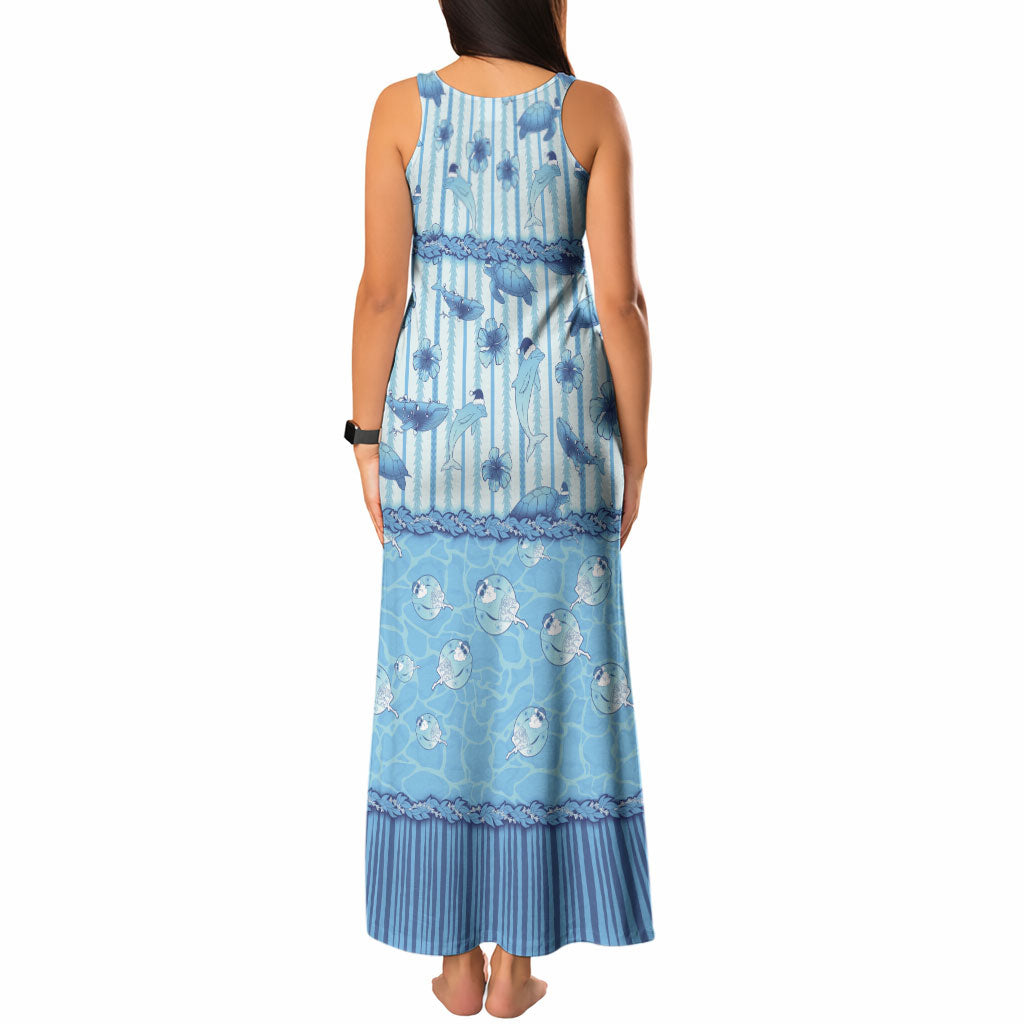 Hawaii Christmas In July Tank Maxi Dress Sky Blue Mele Kalikimaka Sea Animals DT05 - Polynesian Pride