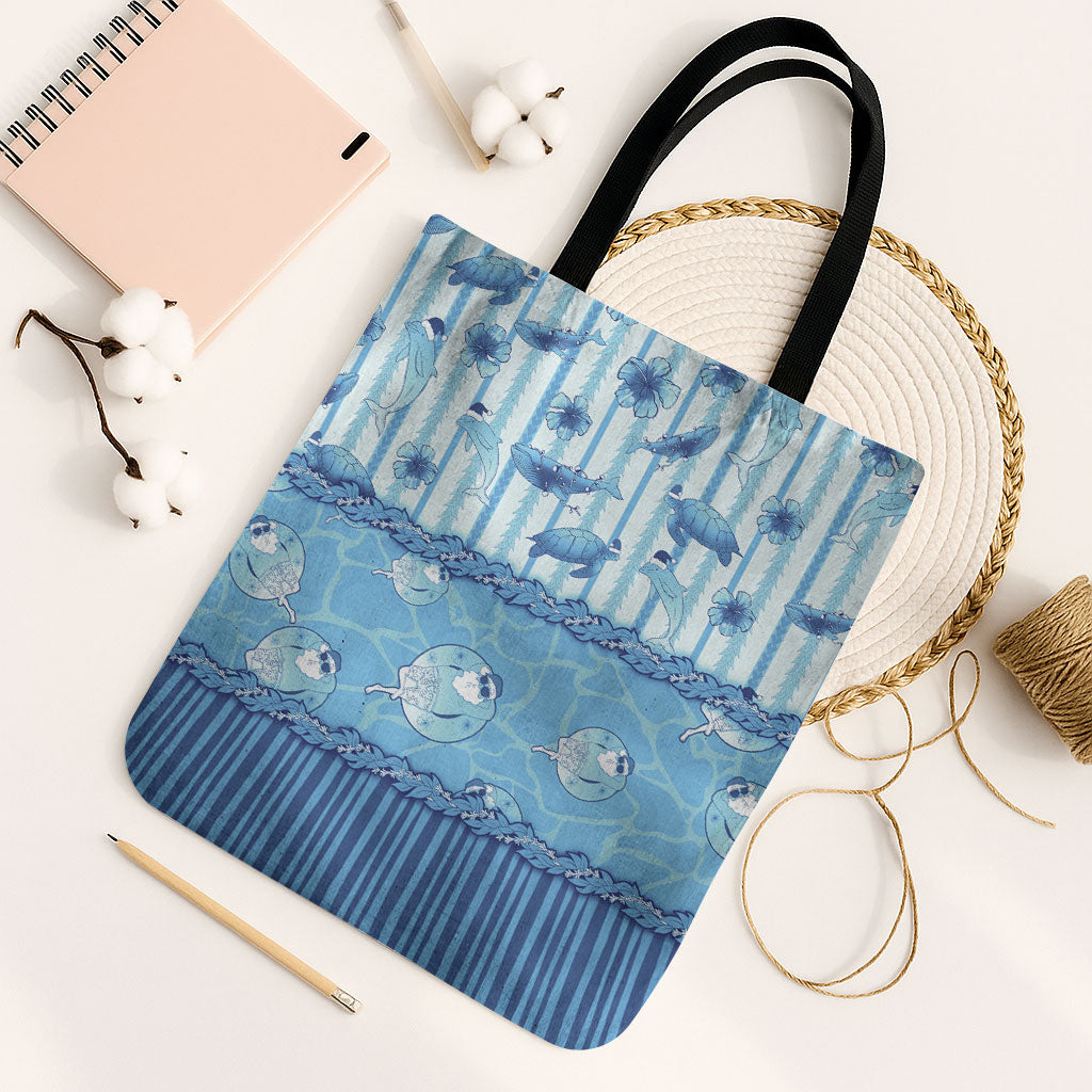 Hawaii Christmas In July Tote Bag Sky Blue Mele Kalikimaka Sea Animals