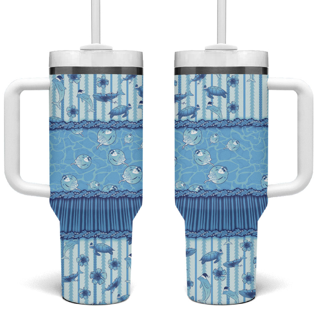 Hawaii Christmas In July Tumbler With Handle Sky Blue Mele Kalikimaka Sea Animals