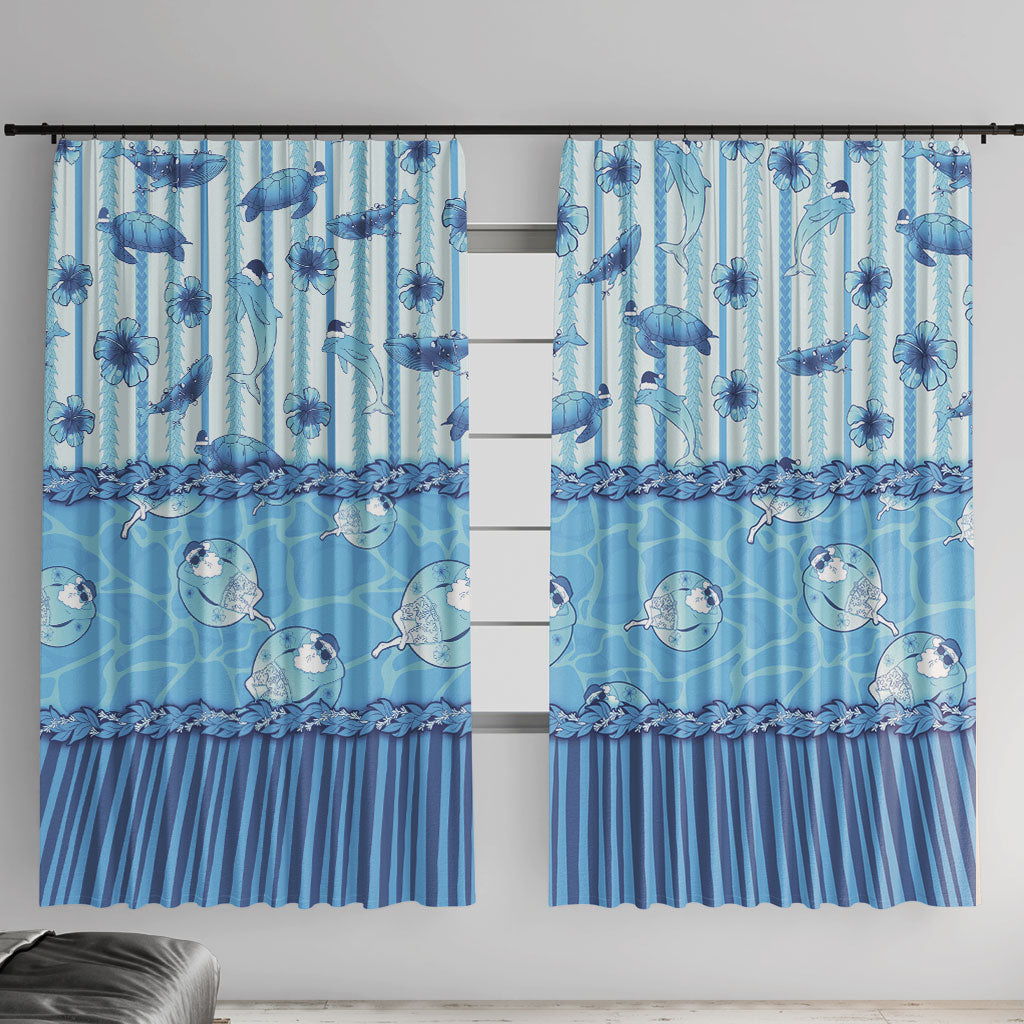 Hawaii Christmas In July Window Curtain Sky Blue Mele Kalikimaka Sea Animals