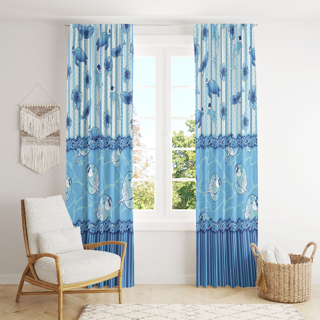 Hawaii Christmas In July Window Curtain Sky Blue Mele Kalikimaka Sea Animals